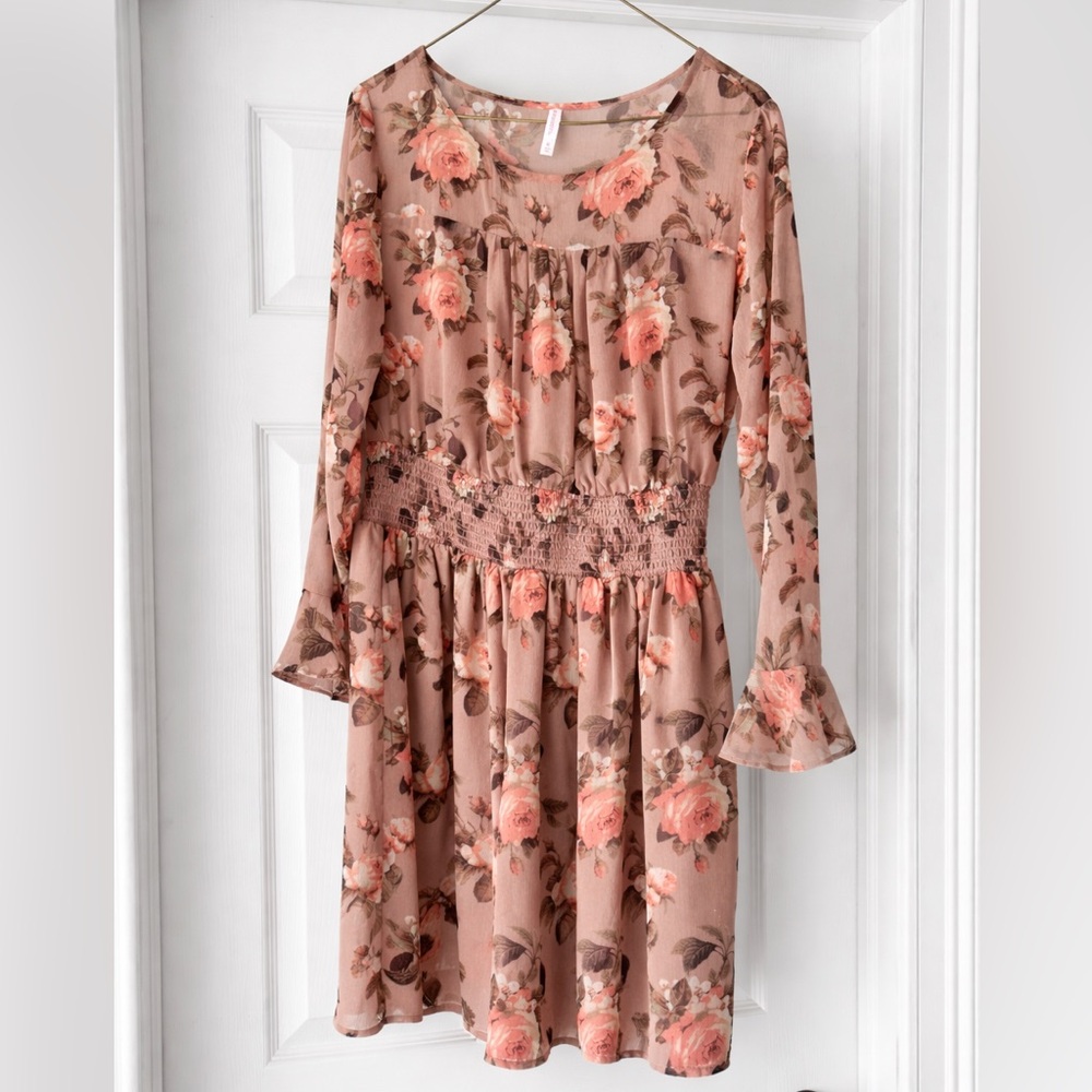 Xhilaration Floral Blush Long Sleeve Dress